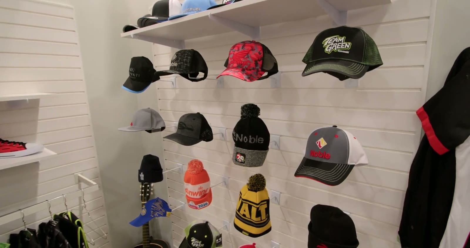 The headwear wall in the TNT showroom