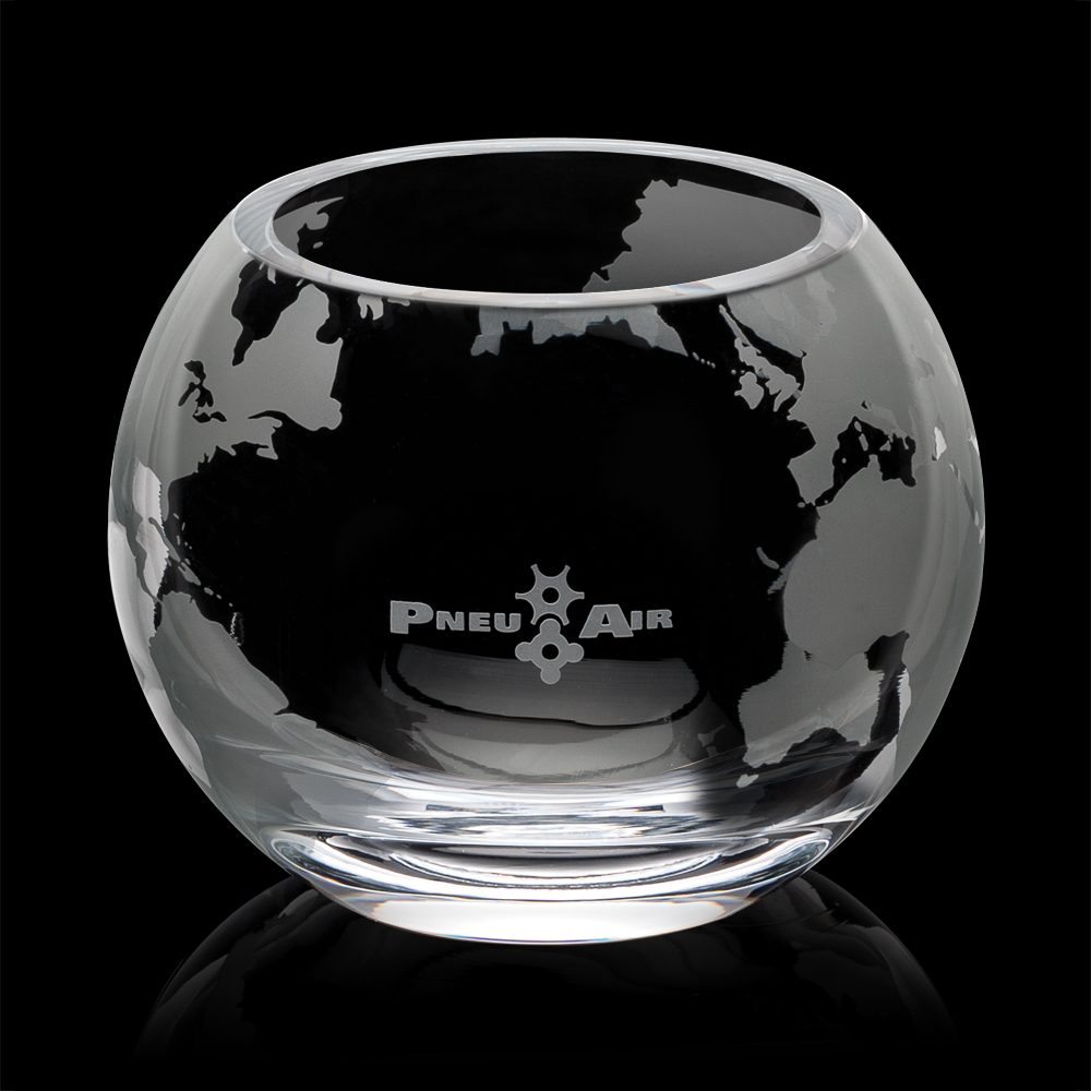Etched glass globe bowl award