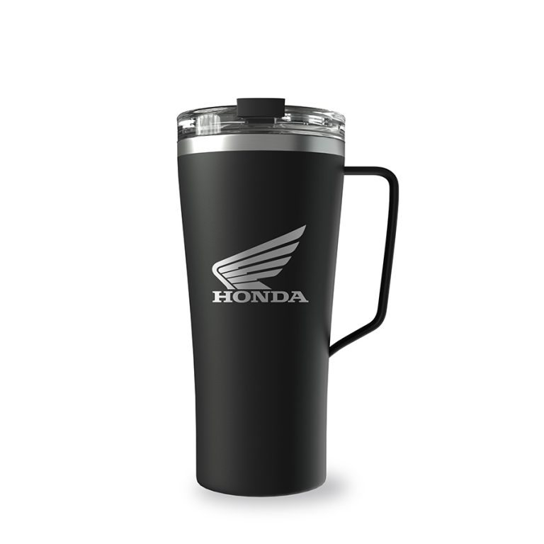 Black Honda tumbler with handle and wing logo