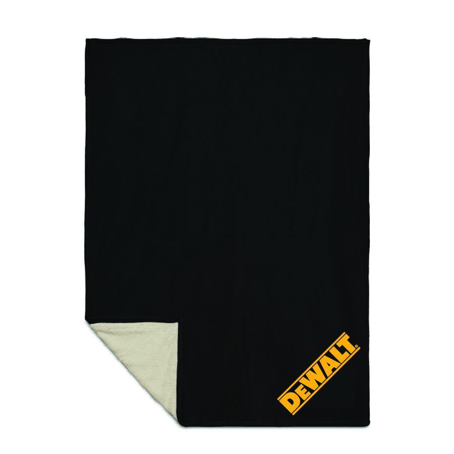 Black fleece blanket with DeWalt logo