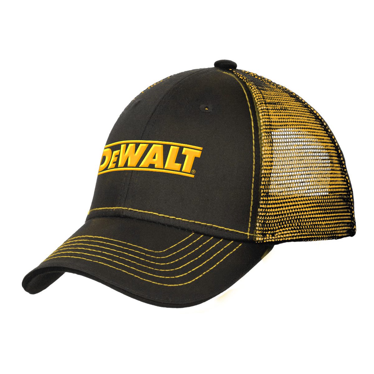 DeWalt mesh back trucker cap in brown and yellow