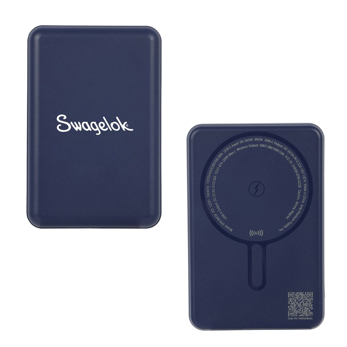 Navy 10000 mAh Swagelok powerbank and wireless charger