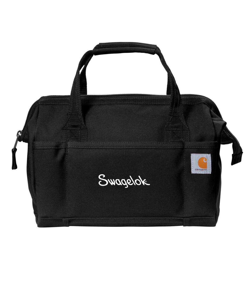 Black Carhartt tool bag with Swagelok logo