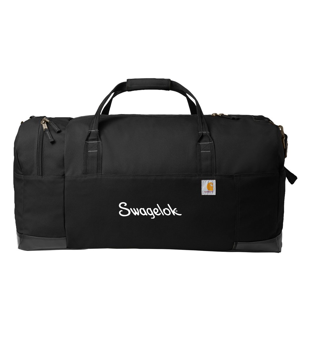 Black oversized Carhartt duffle with Swagelok logo
