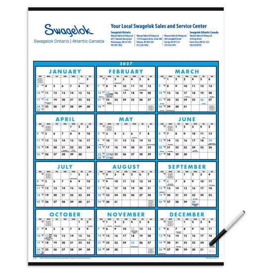 Swagelok year at a glance laminated calendar