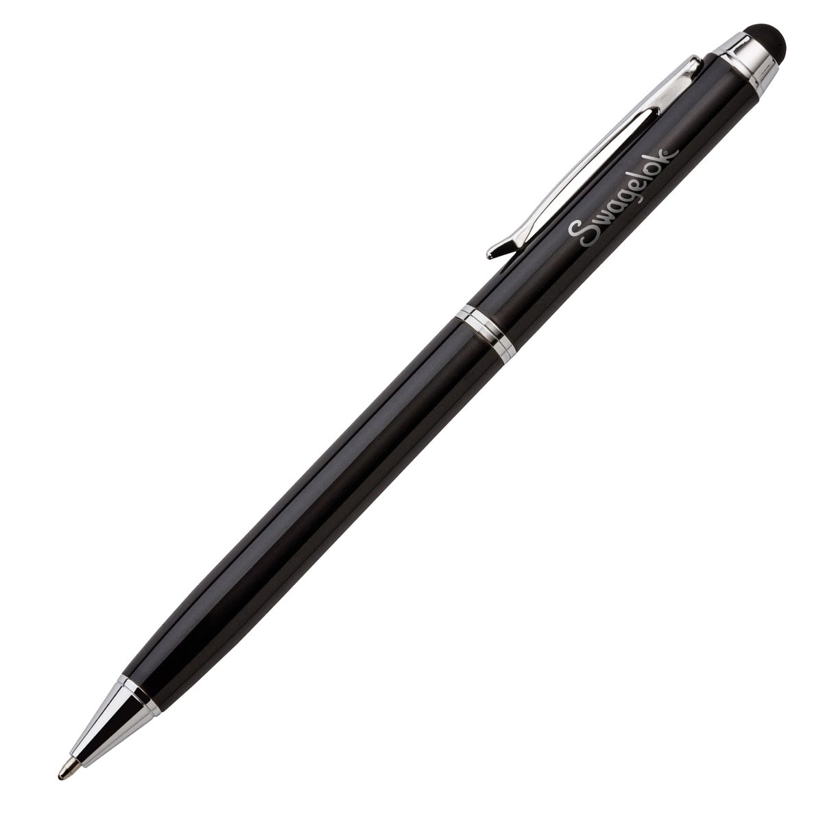 Black metal Swagelok ballpoint pen with stylus