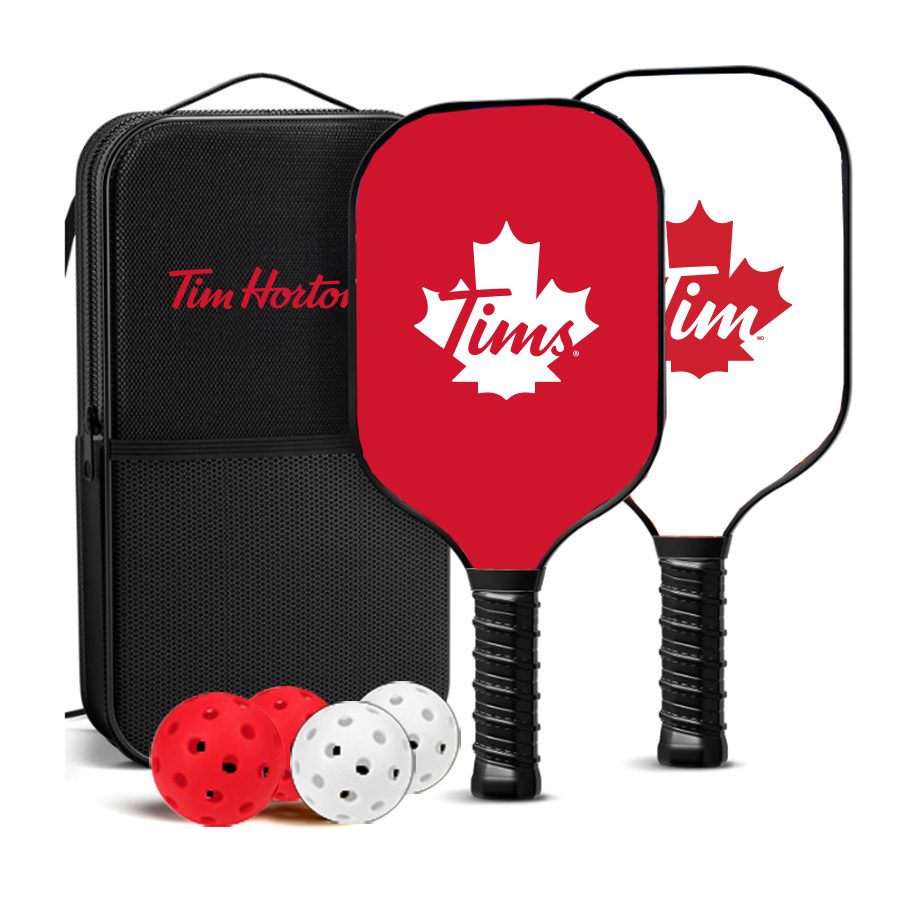 Tim Hortons pickleball paddle set with maple leaf design